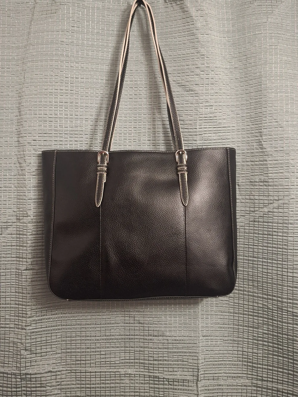 Wilsons Leather Black Laptop Tote with Contrast Stitching
